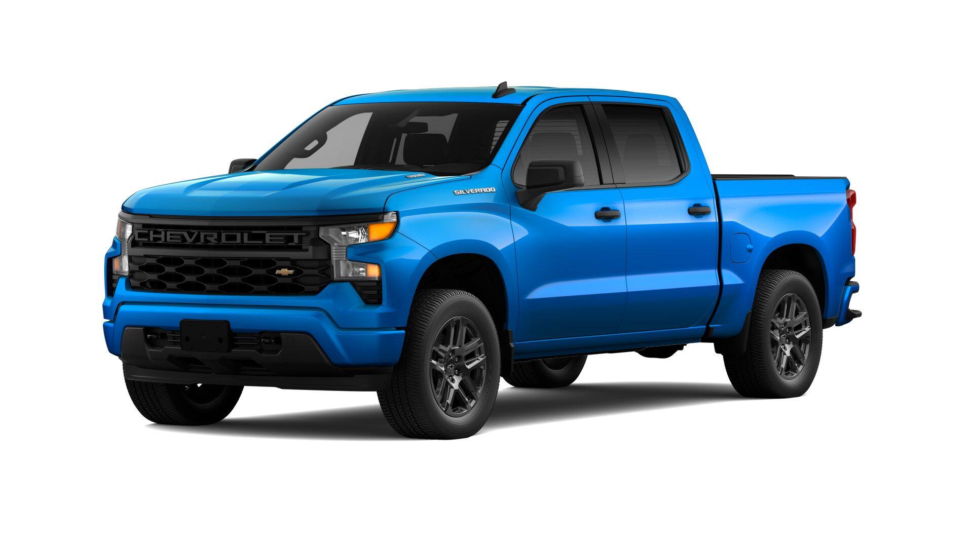 2026 Chevrolet Silverado 1500 Custom in Riptide Blue Metallic — front three-quarter view