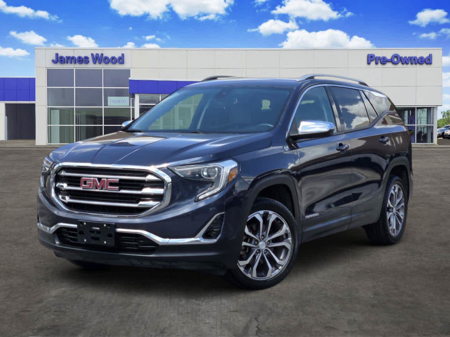 2018 GMC Terrain SLT in Blue Steel Metallic — front three-quarter view
